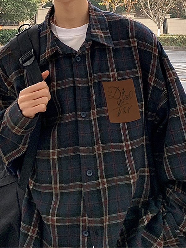 Herren-Langarm-T-Shirt mit kontrastfarbenem Karomuster