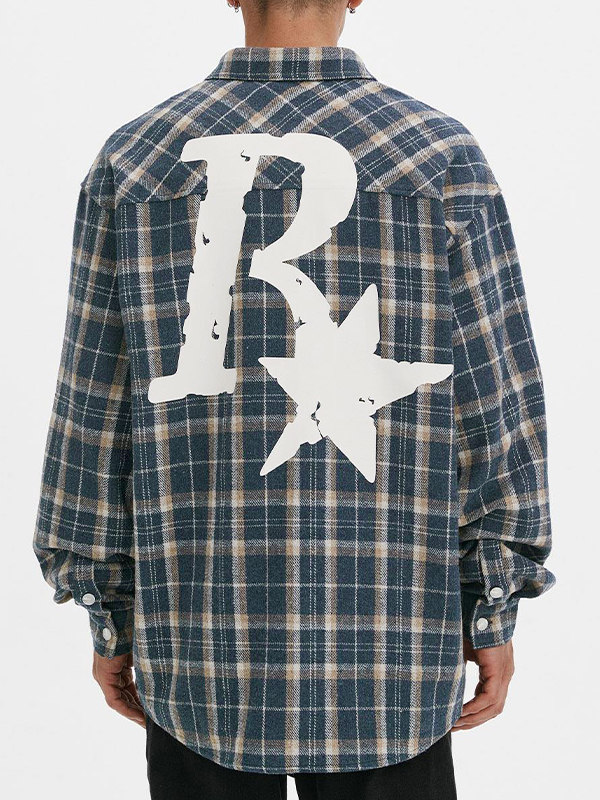 Verzierte Langarmbluse für Herren mit Karomuster