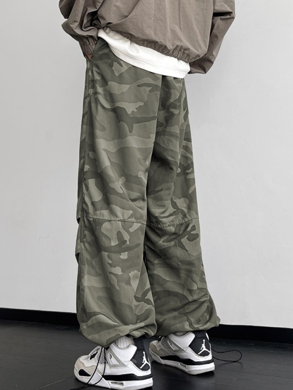 Camo Shirred Bound Feet Parachute Hose mit weitem Bein für Herren