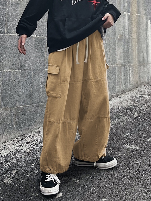 Herren-Cargohose im Vintage-Stil mit Taschen, Kordelzug und gebundenen Füßen