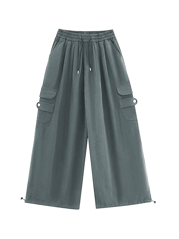 Herren Vintage Braune Cargohose mit großen Taschen und gebundenen Füßen