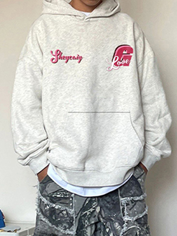 Übergroßer Vintage-Kapuzenpullover für Herren mit kontrastierendem Buchstabendruck