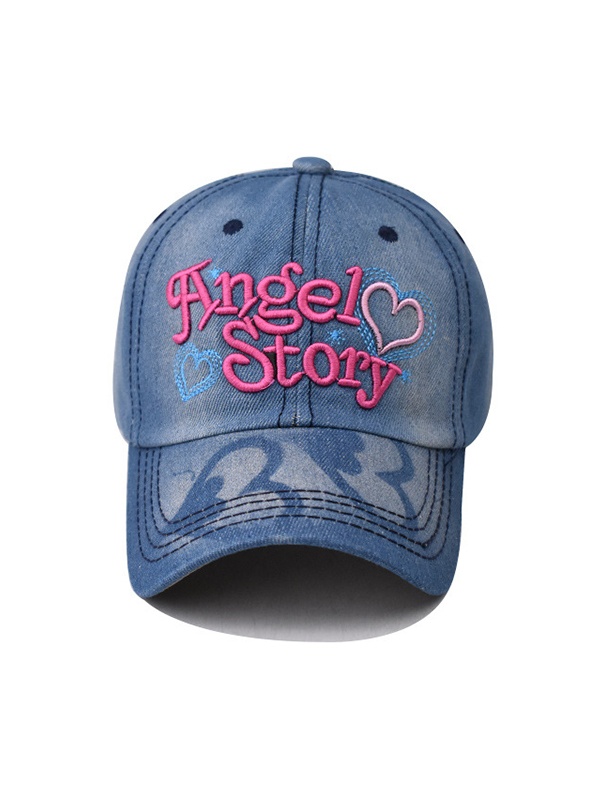 Denim-Baseballkappe mit verwaschener Buchstabenstickerei