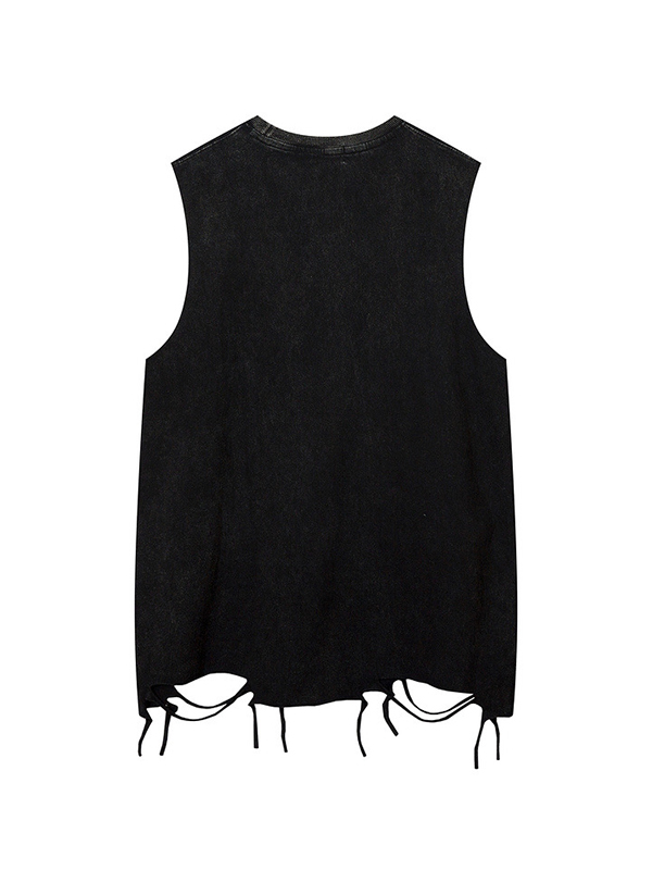 Herren-Weste mit Hip-Pop-Print, zerrissen und Halskette