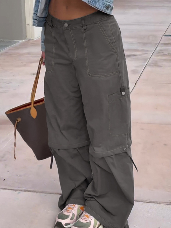 Lässige Streetwear-Arbeitshose mit hoher Taille, mehreren Taschen, Kordelzug, lockerer Passform und geradem Bein