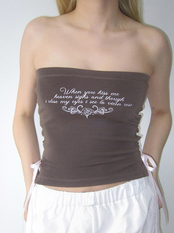 Trägerloses Tanktop mit Blumenmuster und seitlicher Schnürung