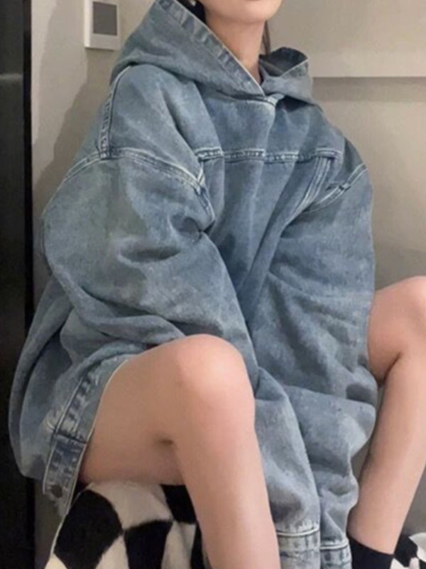 Lockeres Sweatshirt mit Kapuze aus Denim-Imitat