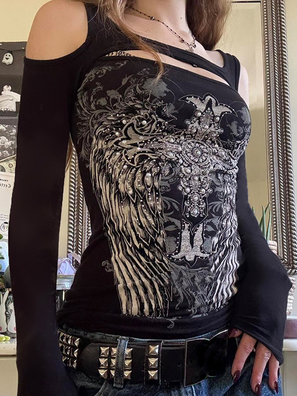 T-Shirt mit Flügel-Print und langen Ärmeln