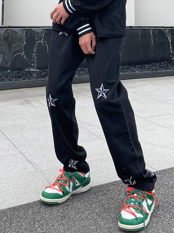 Lose Jeans mit besticktem Stern in Schwarz für Herren