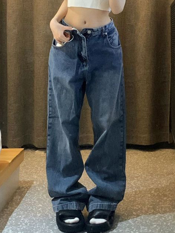 Gerade geschnittene Boyfriendjeans im Vintage-Stil in Blau