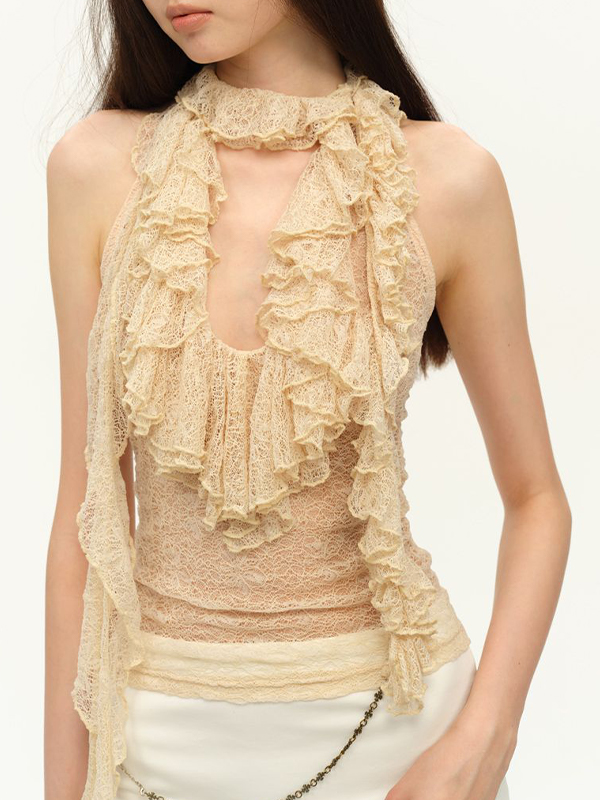 Zweifarbige Neckholder-Weste aus Spitze