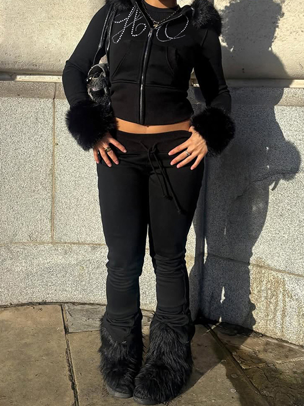 Zweiteiliger Hoodie mit Pelzbesatz