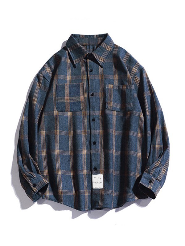 Kariertes Langarmhemd mit Knöpfen für Herren