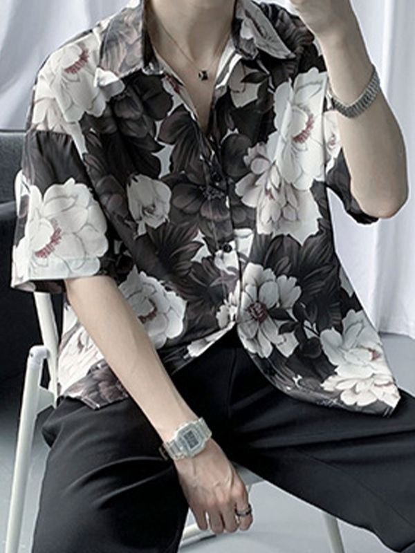 Geknöpftes Herrenhemd mit Blumendruck