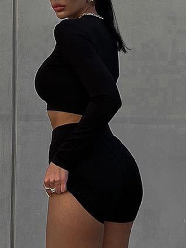 Vintage Langarm Crop Top Midiröcke Set