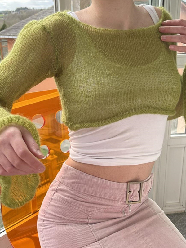 Einfarbige, hohle Langarmstrickwaren