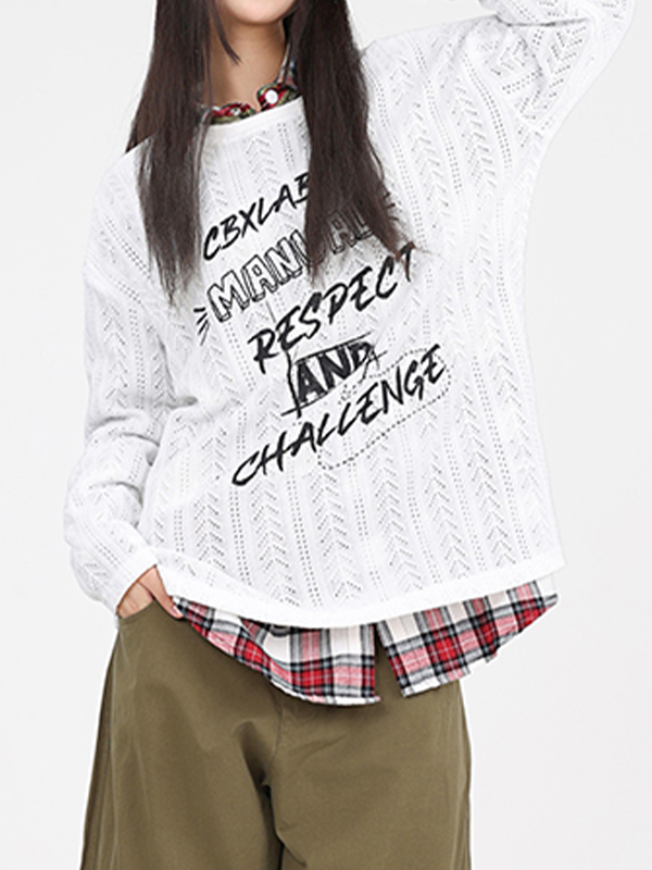 Langärmlige Strickwaren mit Schriftzug-Print