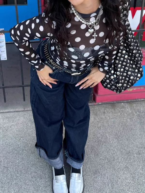 Langärmliges T-Shirt mit Polka Dot-Muster