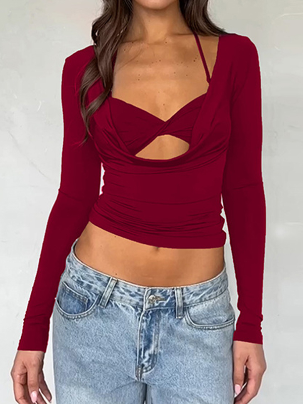 T-Shirt mit langen Ärmeln und Futter am Ausschnitt