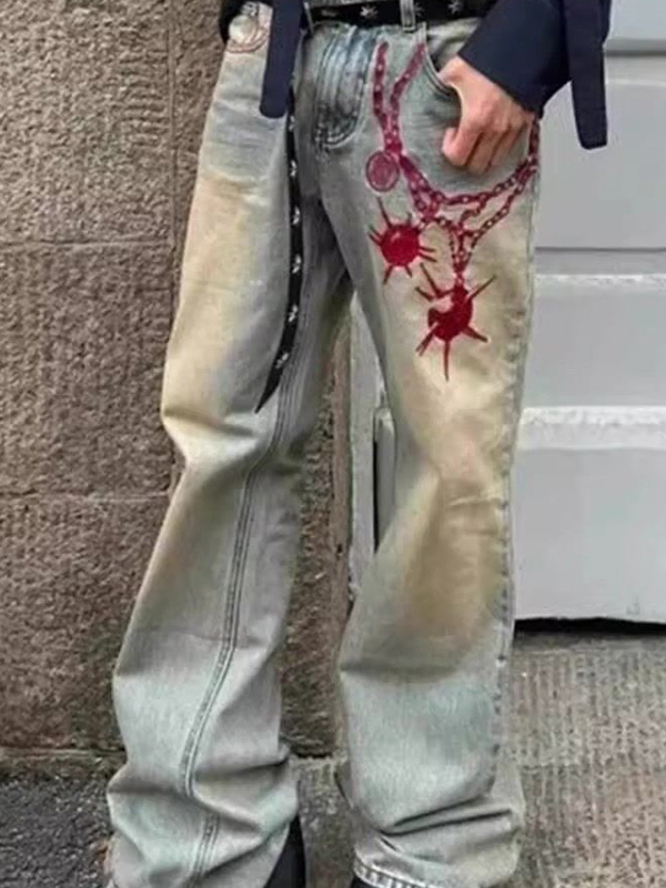 Lockere Jeans für Herren mit Ketten-Print