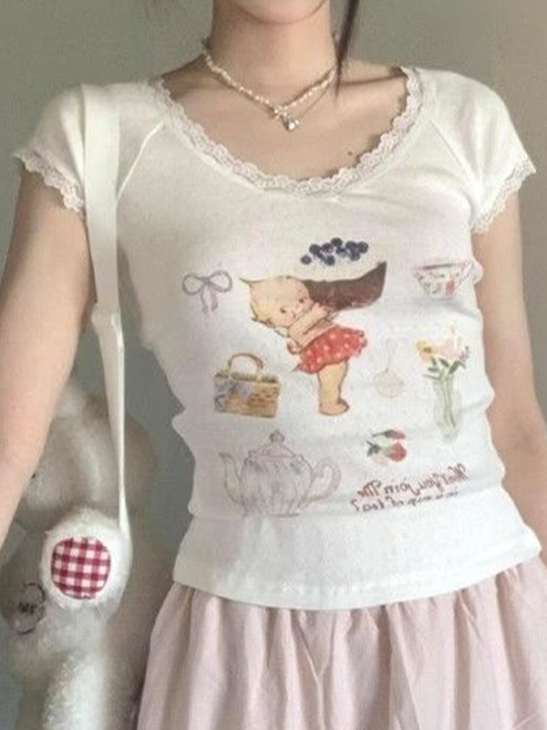 Niedlicher Print Kurzarm-Strick