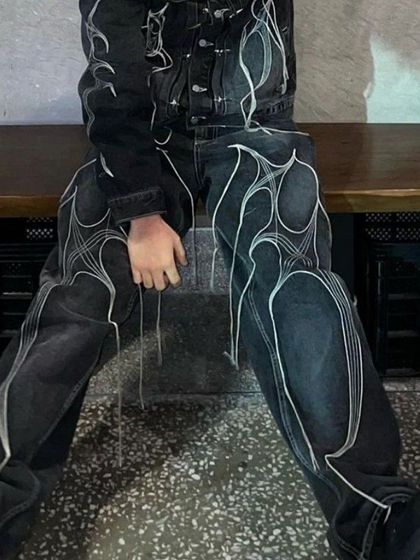 Lockere Jeans mit Fransen-Print für Herren