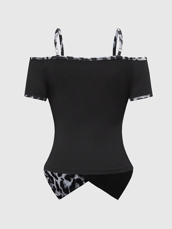 Kurzarm-T-Shirt mit One-Shoulder-Totenkopf-Print