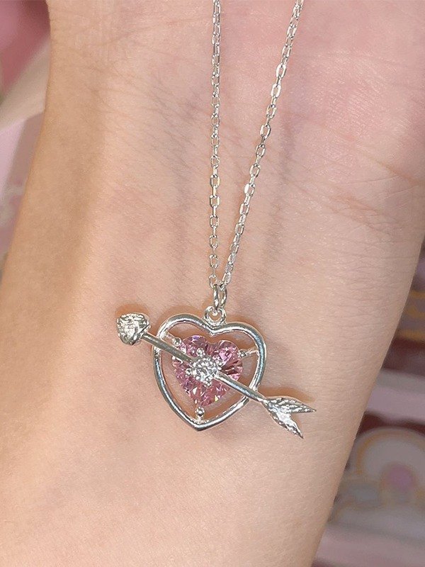 Pfeil-Strass-Herz-Charme-Halskette