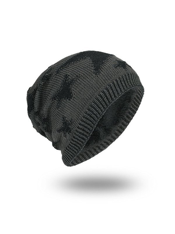 Star Jacquard Warme, mit Fleece gefütterte Beanie-Mütze