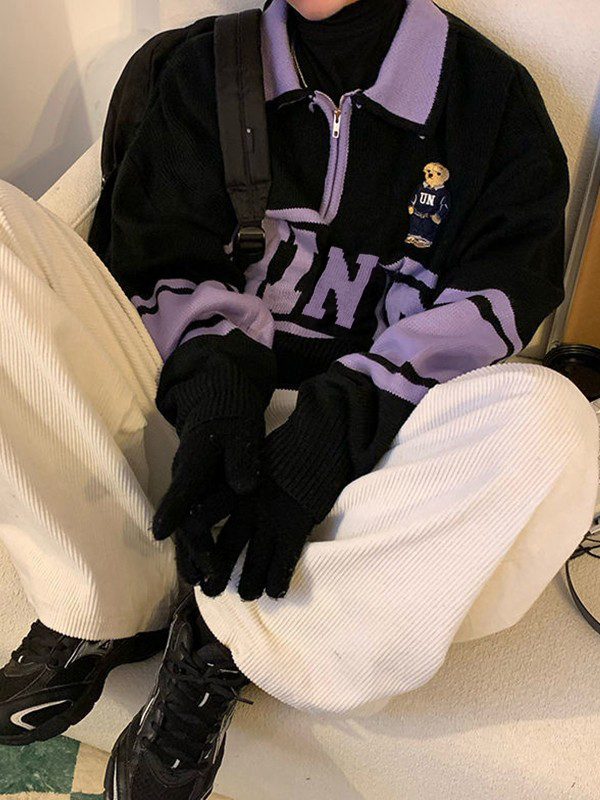 Herren Vintage Half Zip Polo Strickpullover