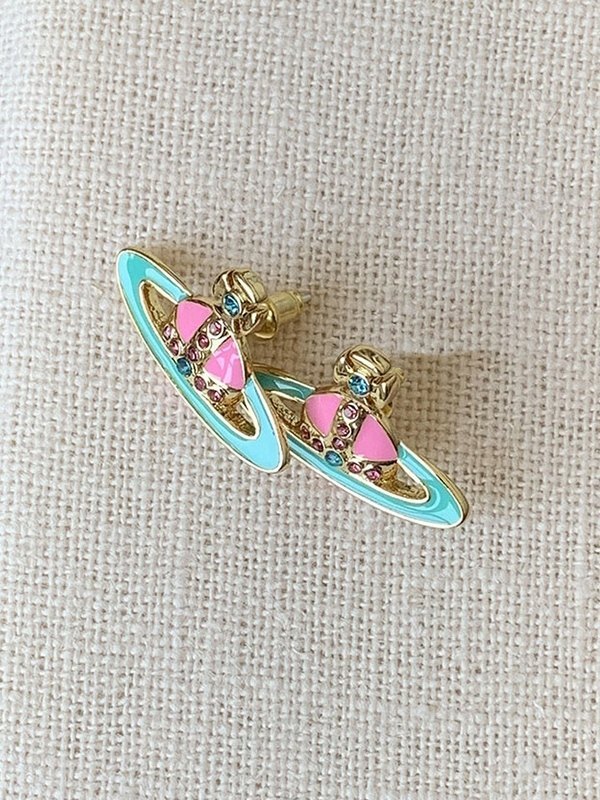 Emaille Strass Saturn Charm Ohrringe