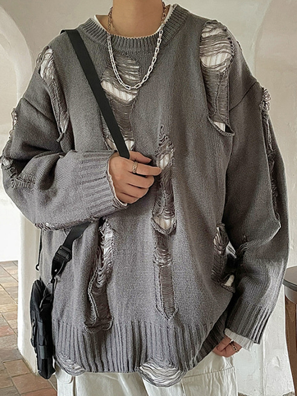 Herren-Pullover mit Fransen, wendbar, locker