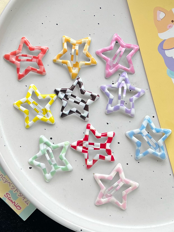 1 Stück sommerliche karierte Stern-Haarspangen