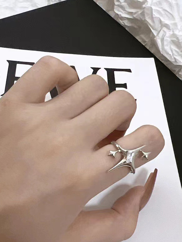 3-teiliges Manschettenring-Set mit glitzernden eingebetteten Diamanten