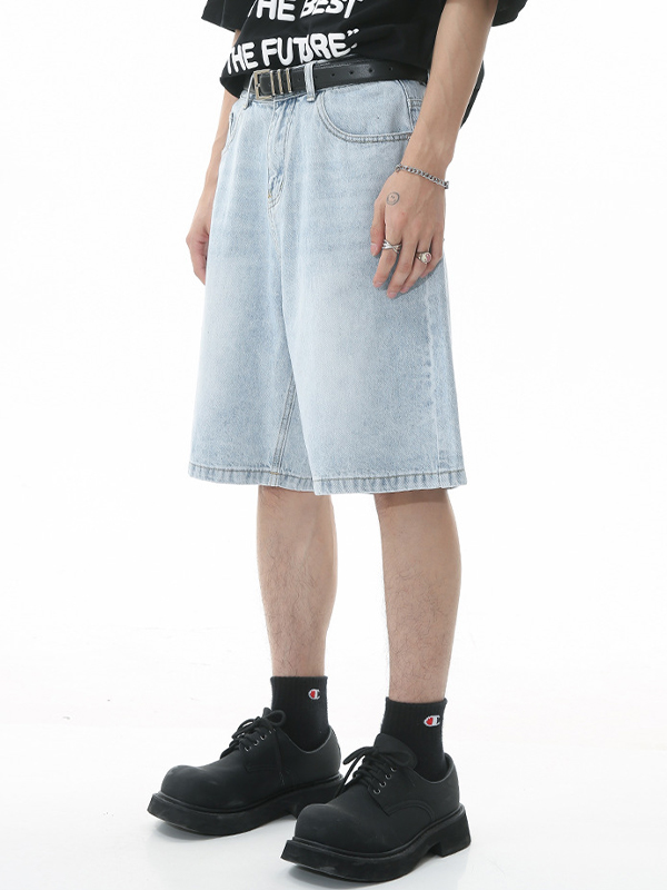 Lockere Retro-Jeansshorts im Used-Look für Herren